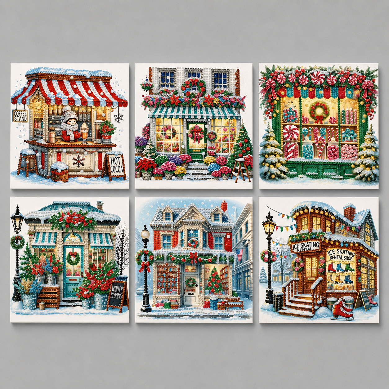 Weihnachtsladen-Karten | 6 Stück | Diamond Painting