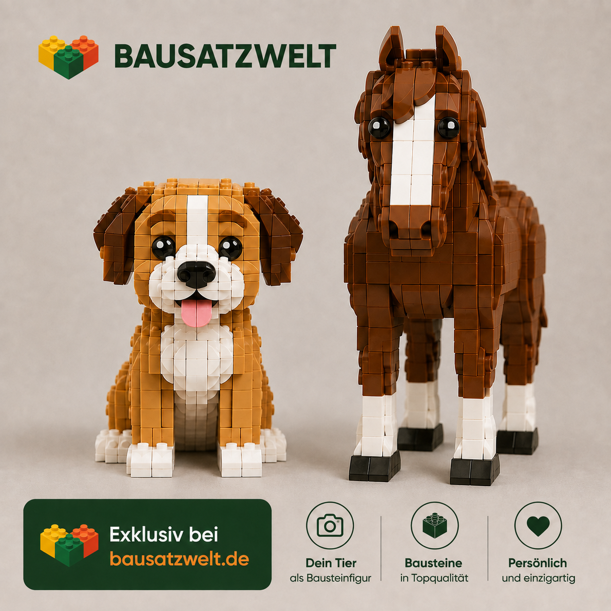 Dein Tier als Bausteinfigur nach eigenem Foto | 2 Figuren | Bausteine