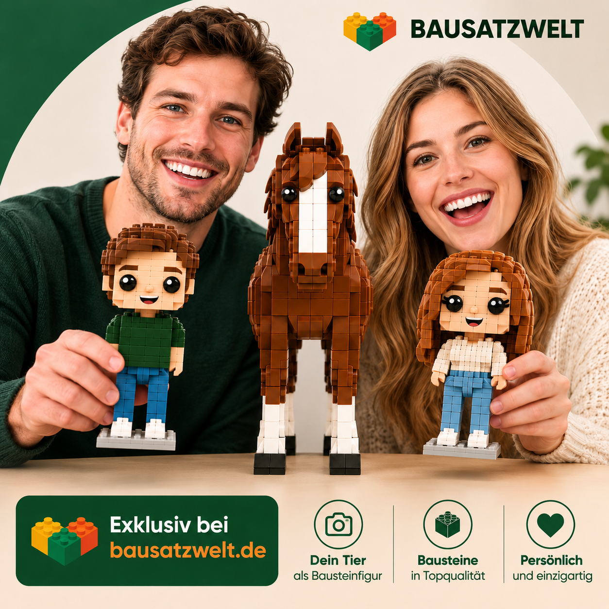 Dein Tier als Bausteinfigur nach eigenem Foto | 3 Figuren | Bausteine