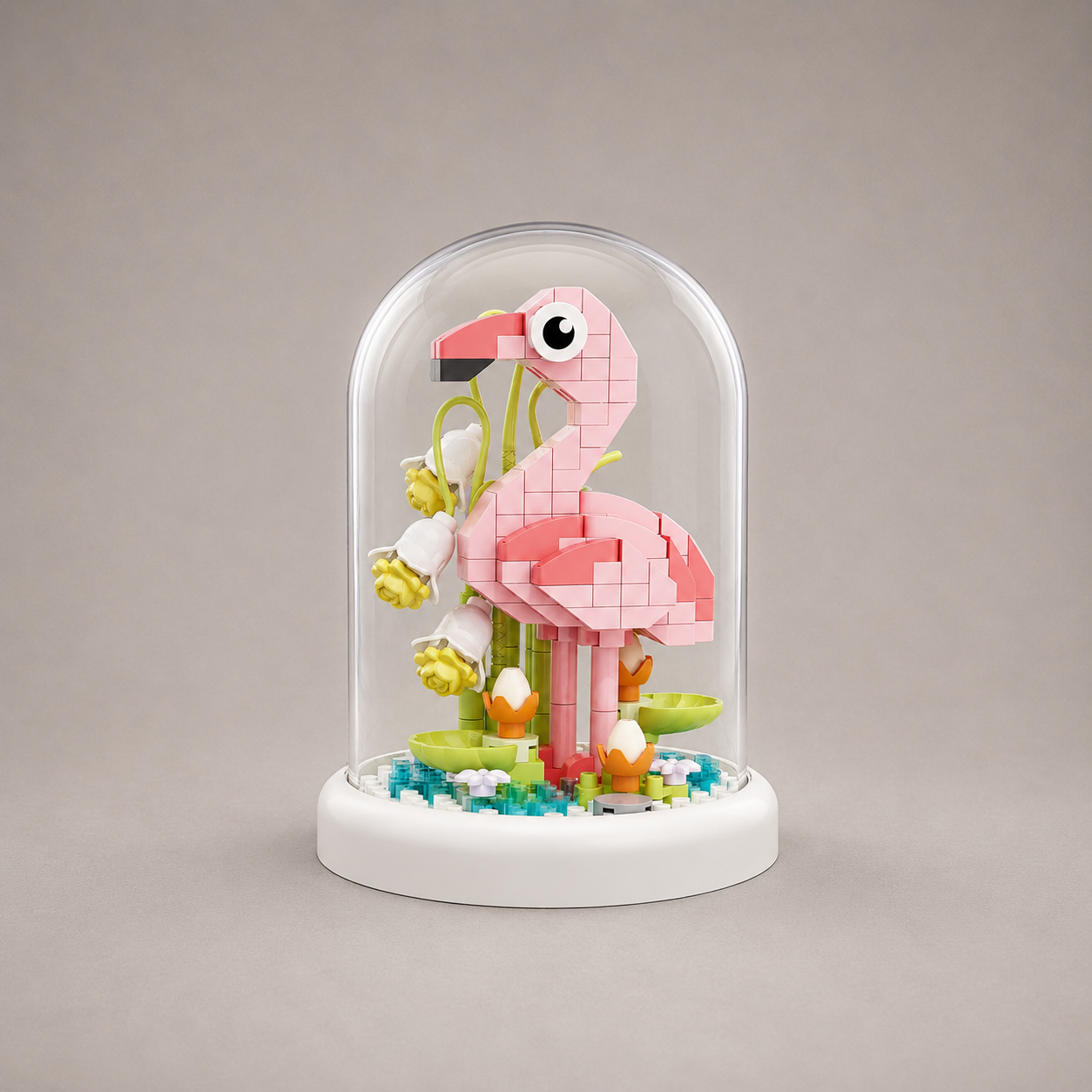 Flamingo in Glasglocke | Bausteine
