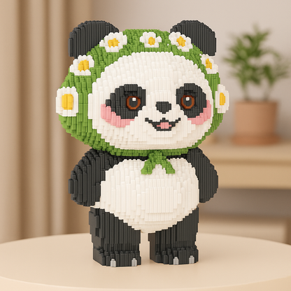Panda mit Blumenkranz | Bausteine