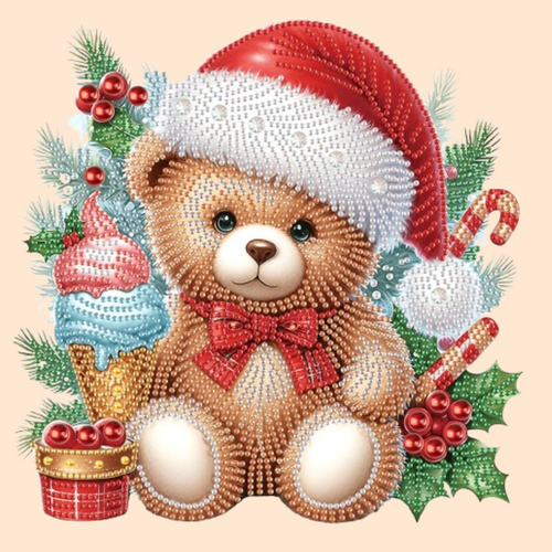 Bär mit Weihnachtsmütze | Diamond Painting