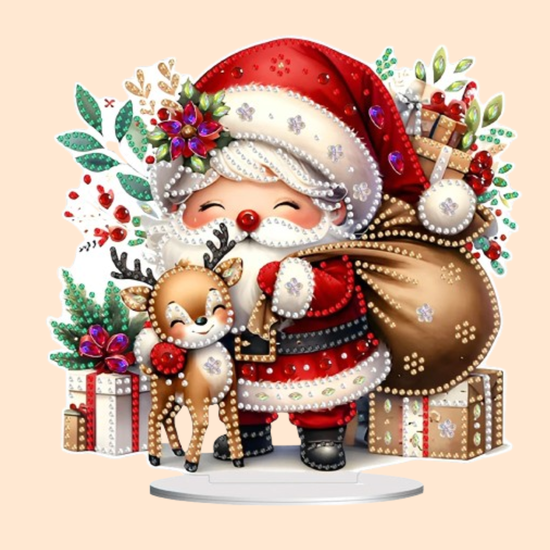 5D Weihnachtsmann mit Rentier | Diamond Painting