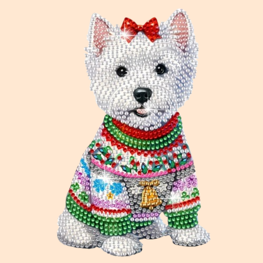 Bewegender Hund mit Schleife | Diamond Painting