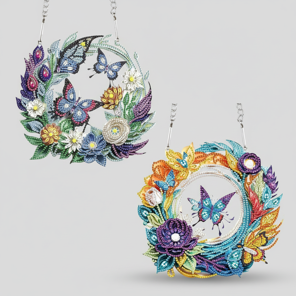 Schmetterlinge mit Blumen | Diamond Painting Deko Anhänger