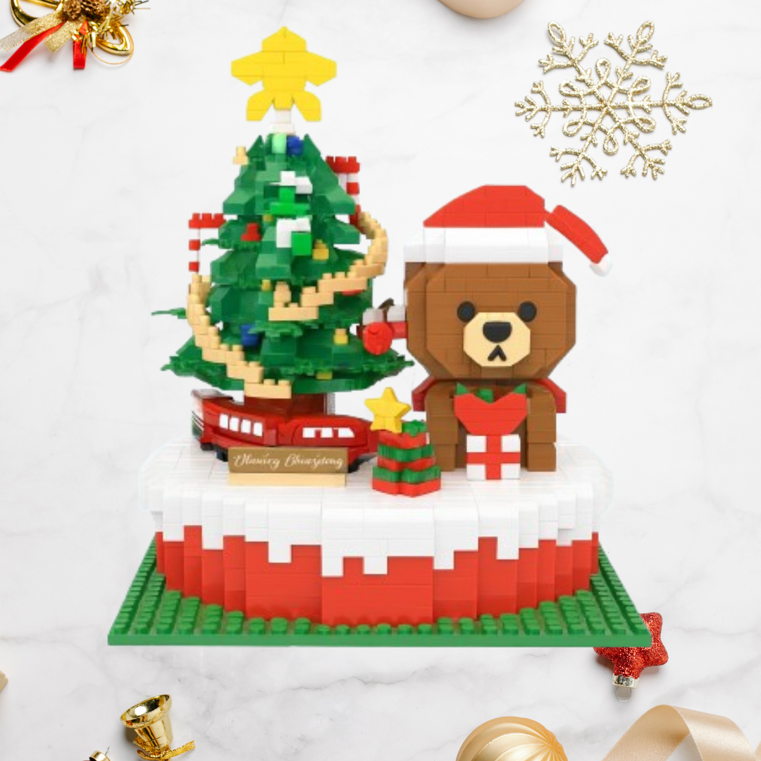 Weihnachtsbaum und Bär auf Bauplatte | Bausteine