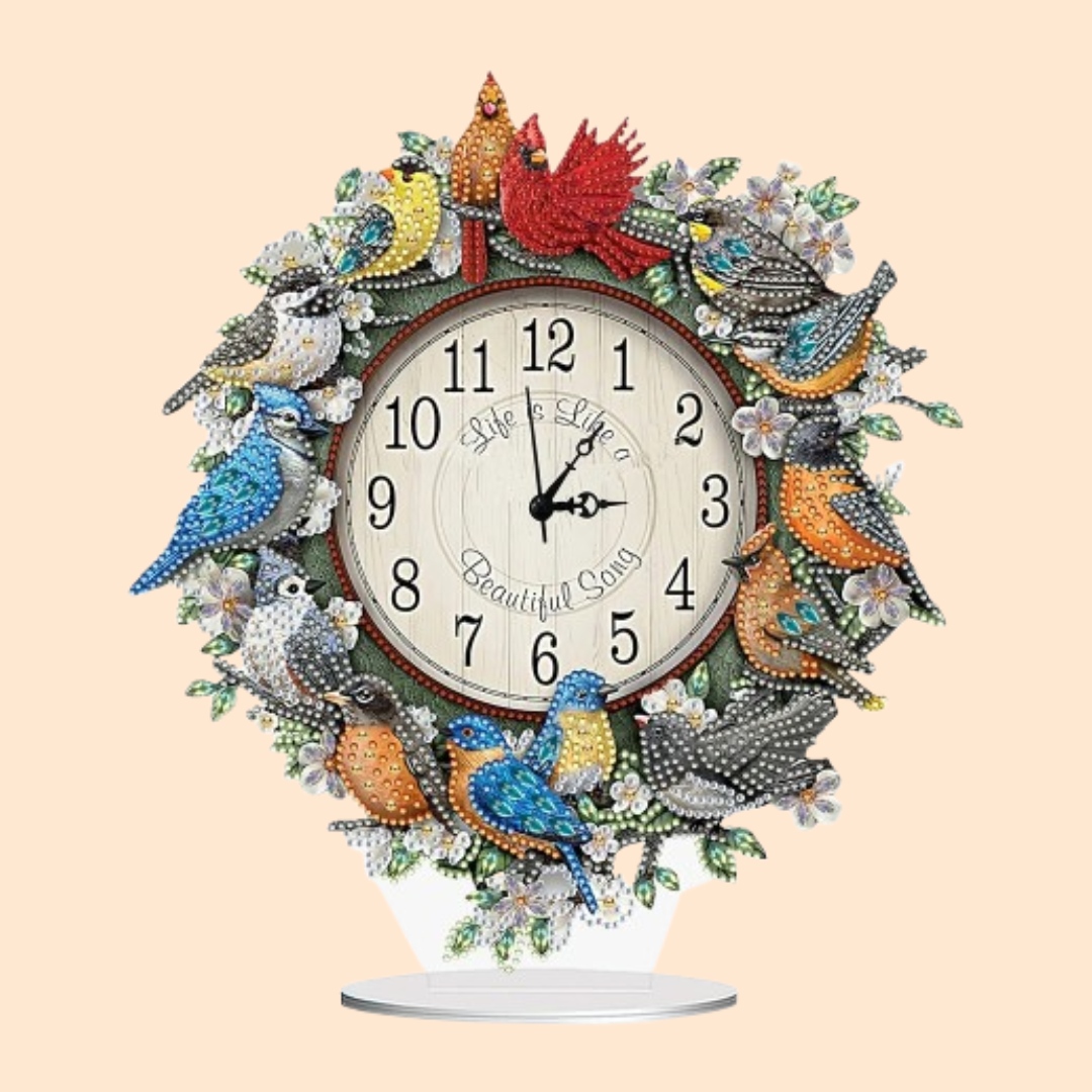 5D Uhr mit Vögeln | Diamond Painting