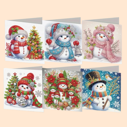 Schneemann Weihnachtskarten | 6 Stück | Diamond Painting