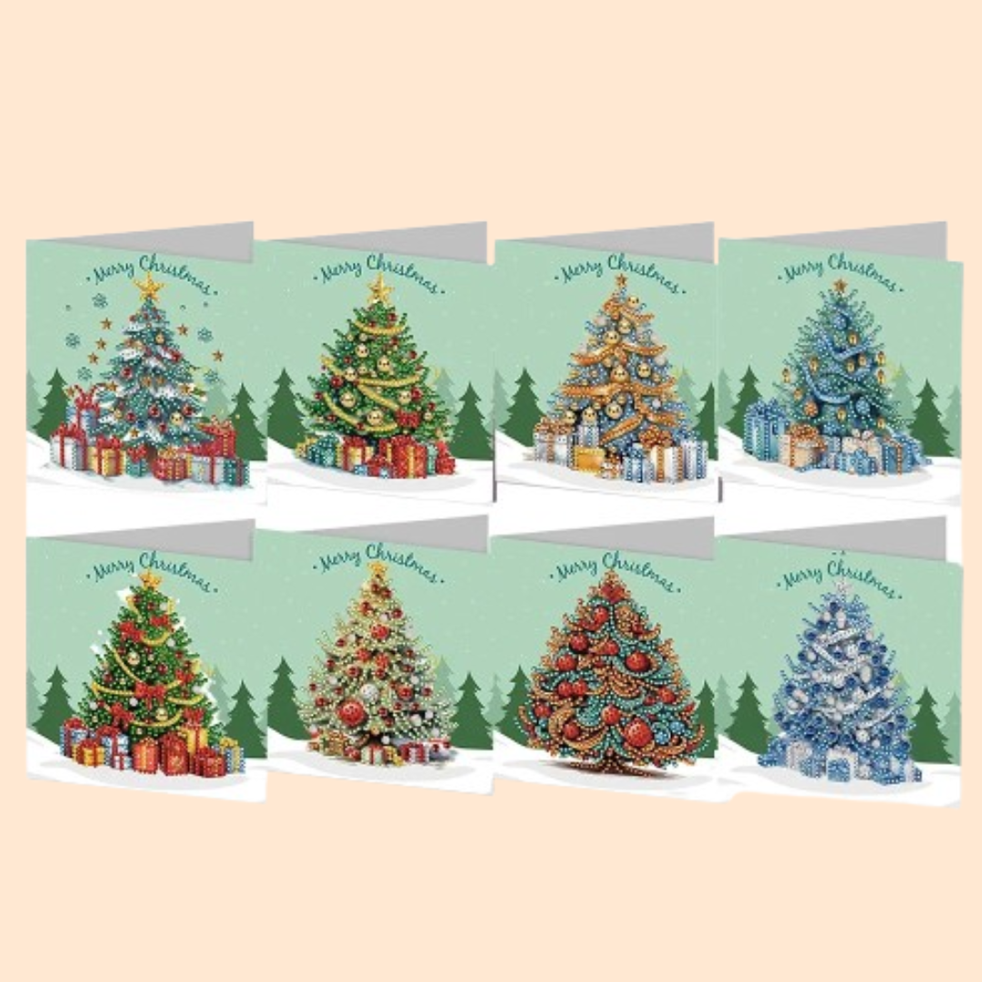 Weihnachtsbaum Weihnachtskarten | 8 Stück | Diamond Painting