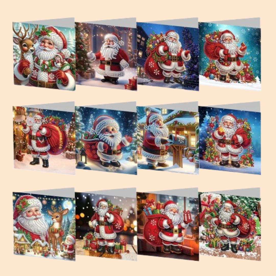 Weihnachtsmann Weihnachtskarten | 12 Stück | Diamond Painting