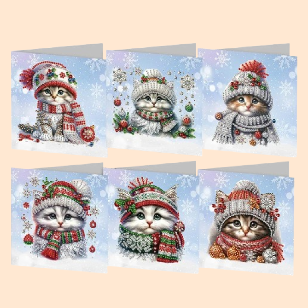 Weihnachtskatzen Weihnachtskarten | 6 Stück | Diamond Painting