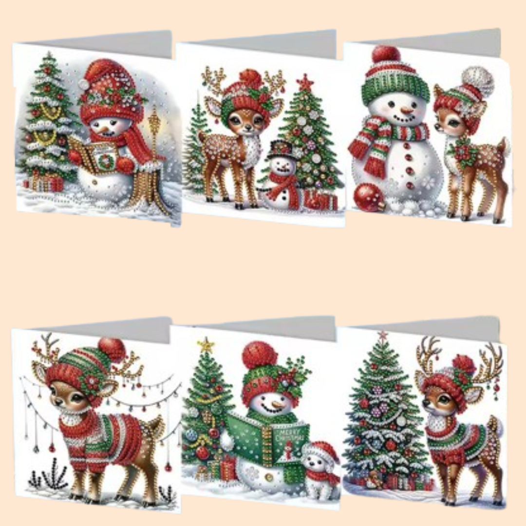Rentiere & Schneespaß Weihnachtskarten | 6 Stück | Diamond Painting