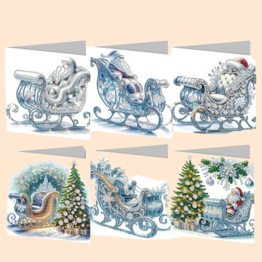 Winterzauber in der Schlittenfahrt Weihnachtskarten | 6 Stück | Diamond Painting