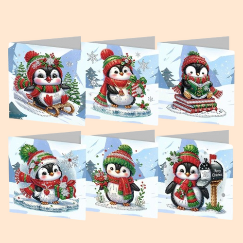 Pinguin Weihnachtskarten Set | 6 Stück | Diamond Painting