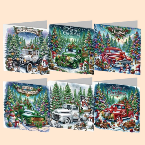 Weihnachtskarten Set mit Vintage Autos | 6 Stück | Diamond Painting