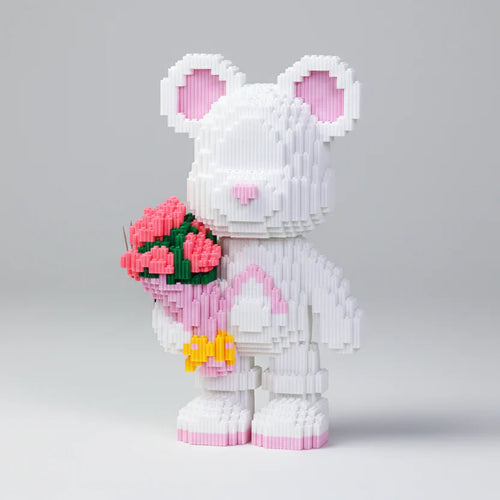 Weißer Bär mit Rosenstrauß | Bausteine