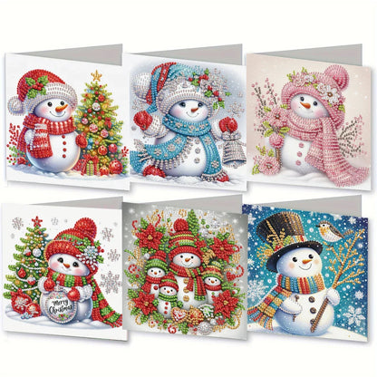 Schneemann Weihnachtskarten | 6 Stück | Diamond Painting