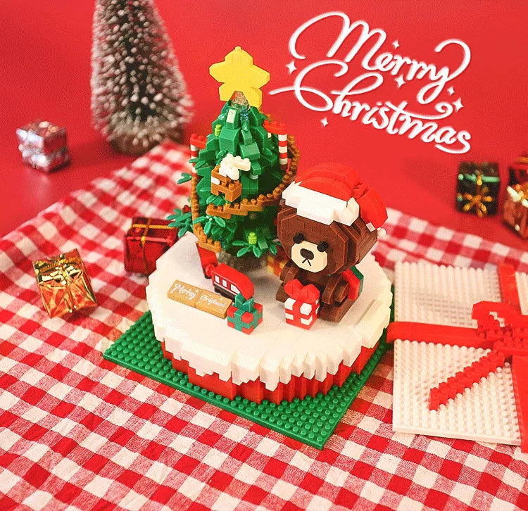 Weihnachtsbaum und Bär auf Bauplatte | Bausteine