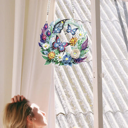 Schmetterlinge mit Blumen | Diamond Painting Deko Anhänger