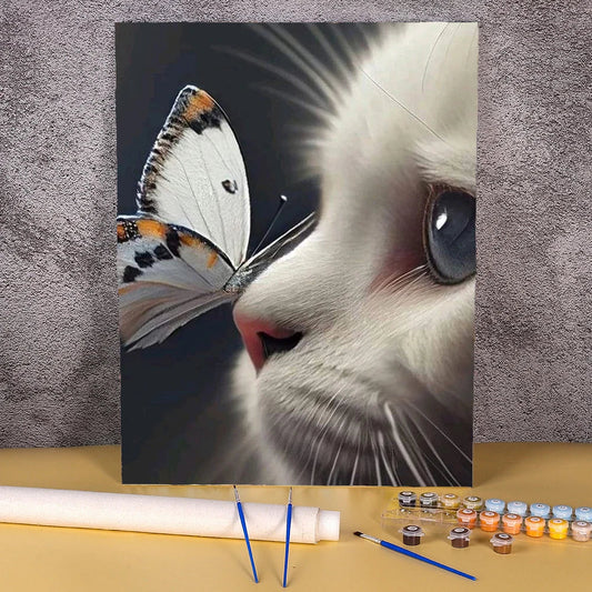 Katze mit Schmetterling | Malen nach Zahlen