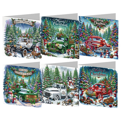 Weihnachtskarten Set mit Vintage Autos | 6 Stück | Diamond Painting