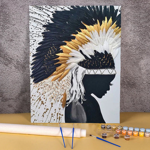 Frau mit Federkrone – Malen nach Zahlen