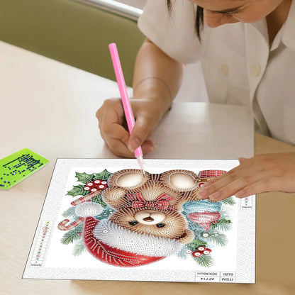 Bär mit Weihnachtsmütze | Diamond Painting