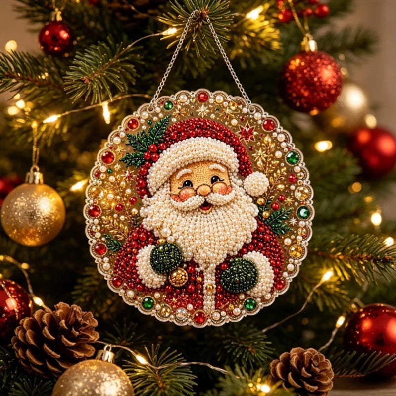 Weihnachtsanhänger | Weihnachtsmann mit Brille | Diamond Painting