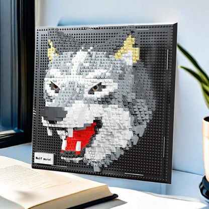 Wolf auf Bauplatte | Bausteine