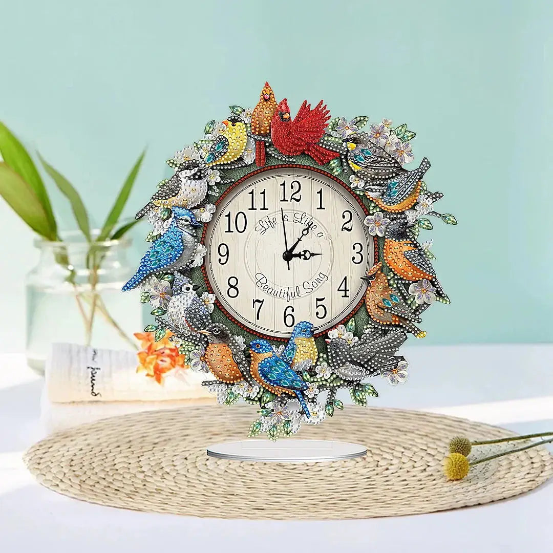5D Uhr mit Vögeln | Diamond Painting