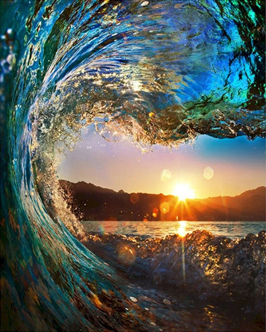 Sonnenuntergang in der Welle | Malen nach Zahlen