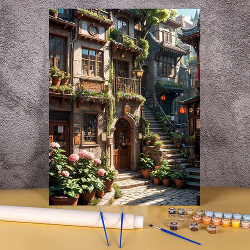 Romantische Stadtstraße – Malen nach Zahlen