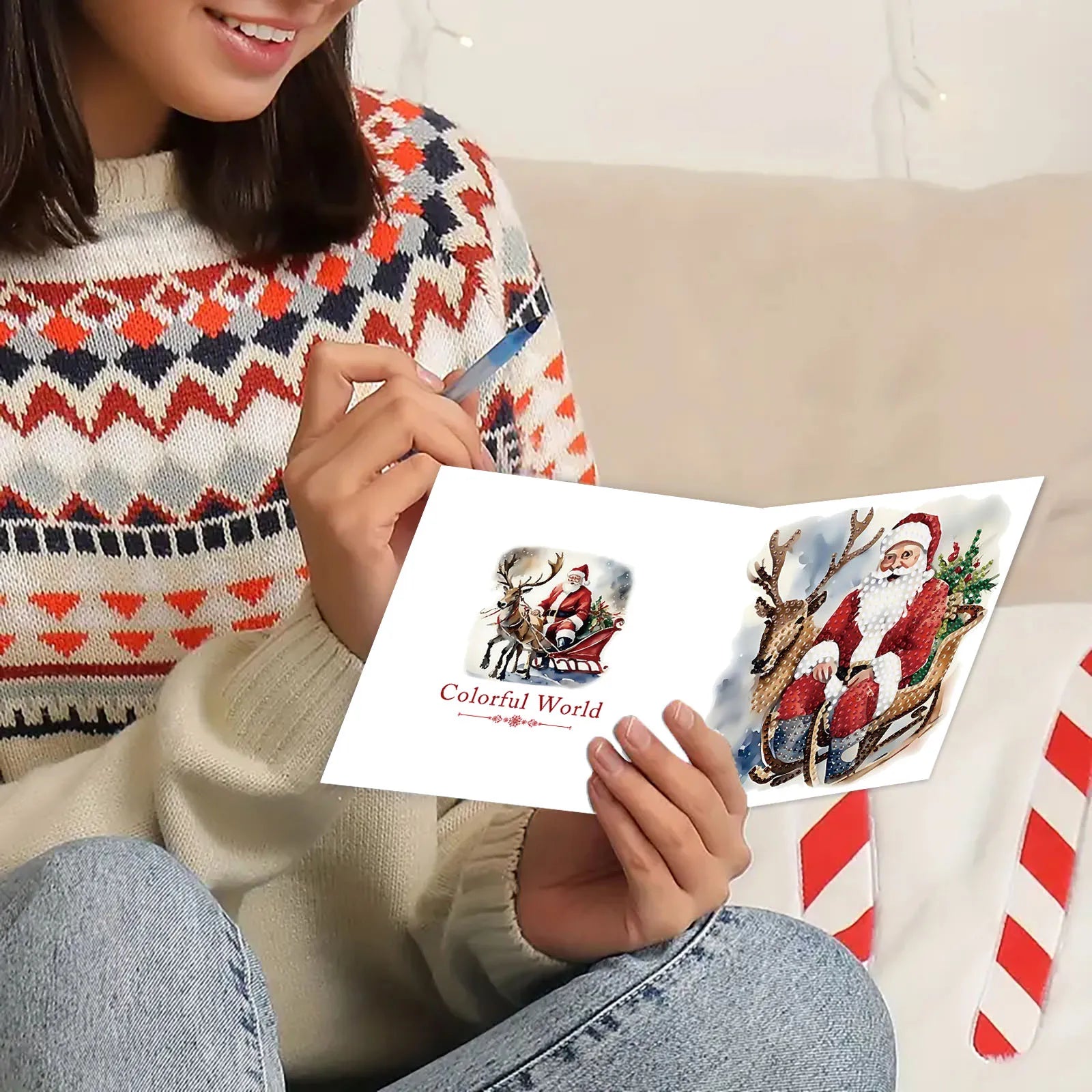 Weihnachtsmann-im-Schlitten-Karten | 6 Stück | Diamond Painting