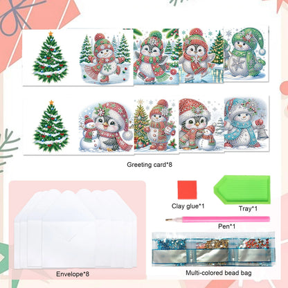 Pinguine & Schneemänner Weihnachtskarten | 8 Stück | Diamond Painting