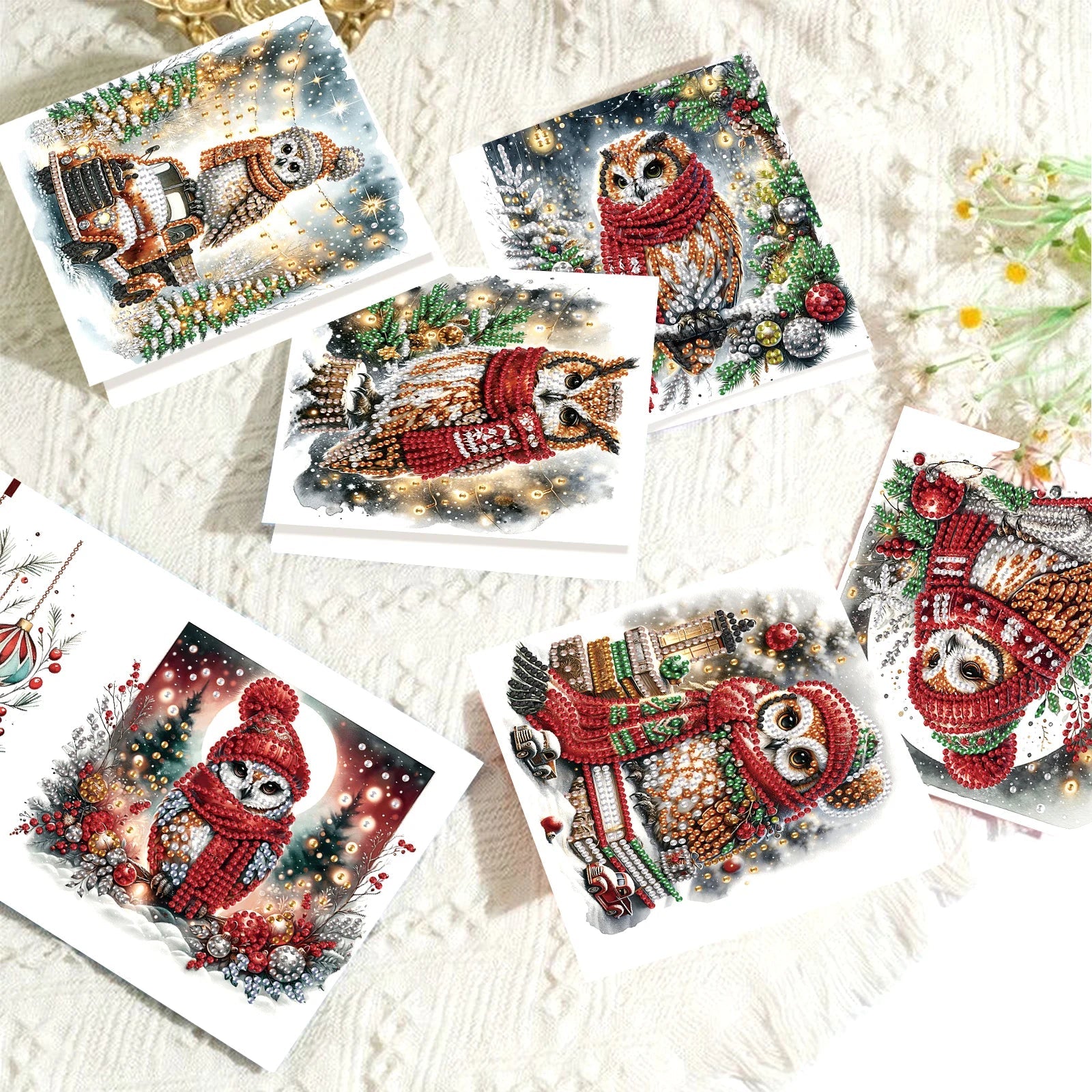 Weihnachtseulen-Karten | 6 Stück | Diamond Painting