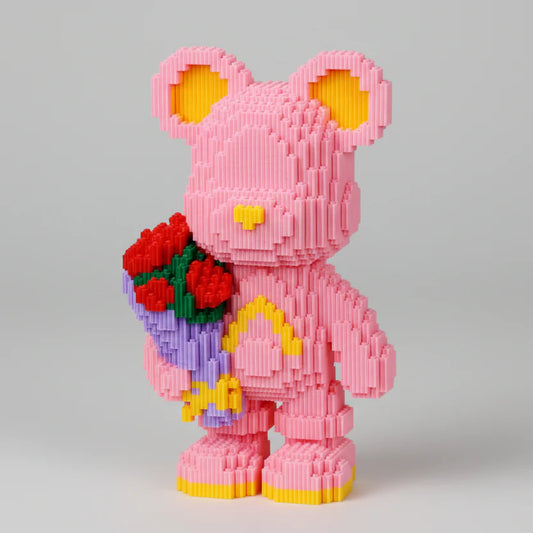 Rosa Bär mit Rosenstrauß | Bausteine