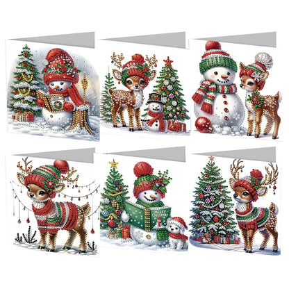 Rentiere & Schneespaß Weihnachtskarten | 6 Stück | Diamond Painting