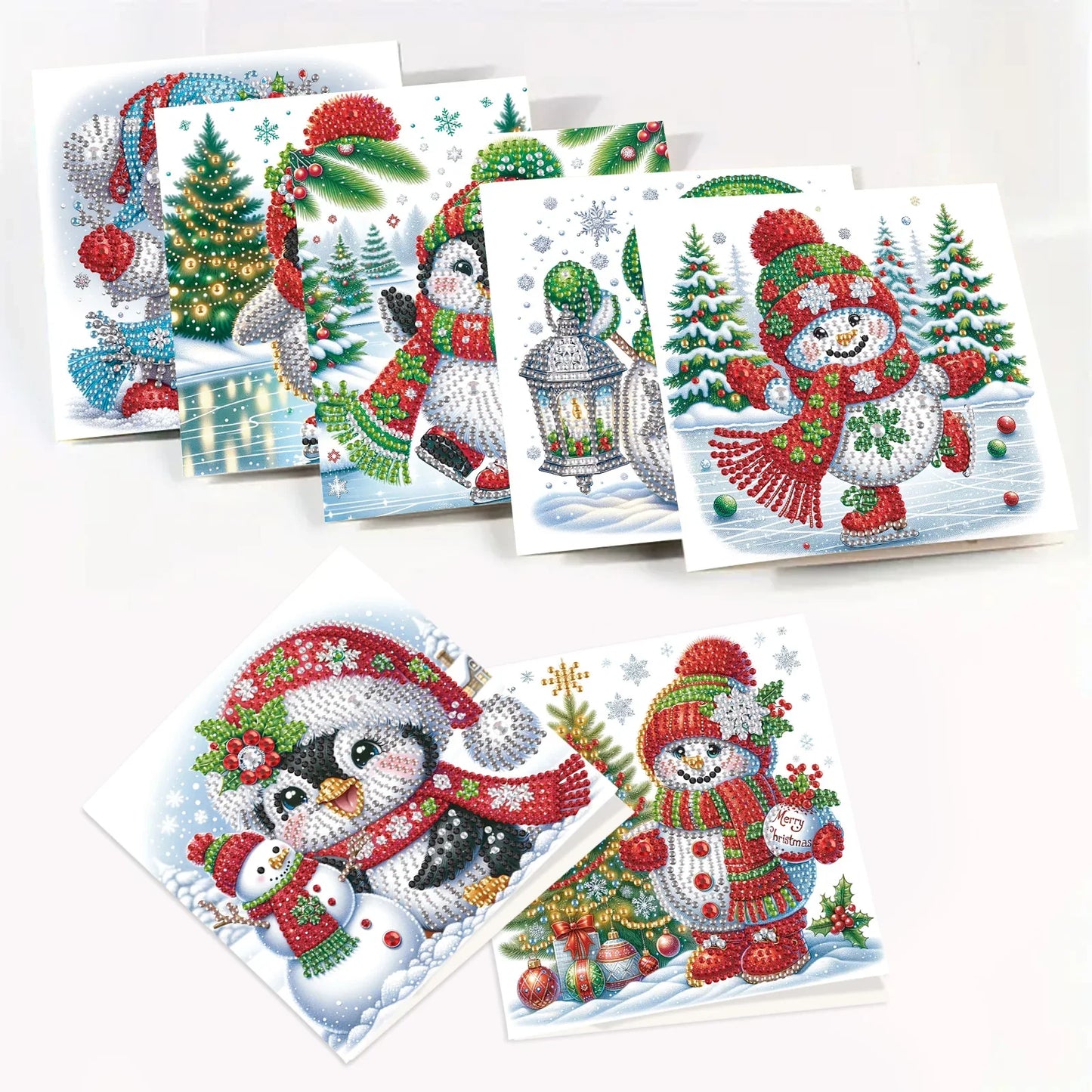 Pinguine & Schneemänner Weihnachtskarten | 8 Stück | Diamond Painting