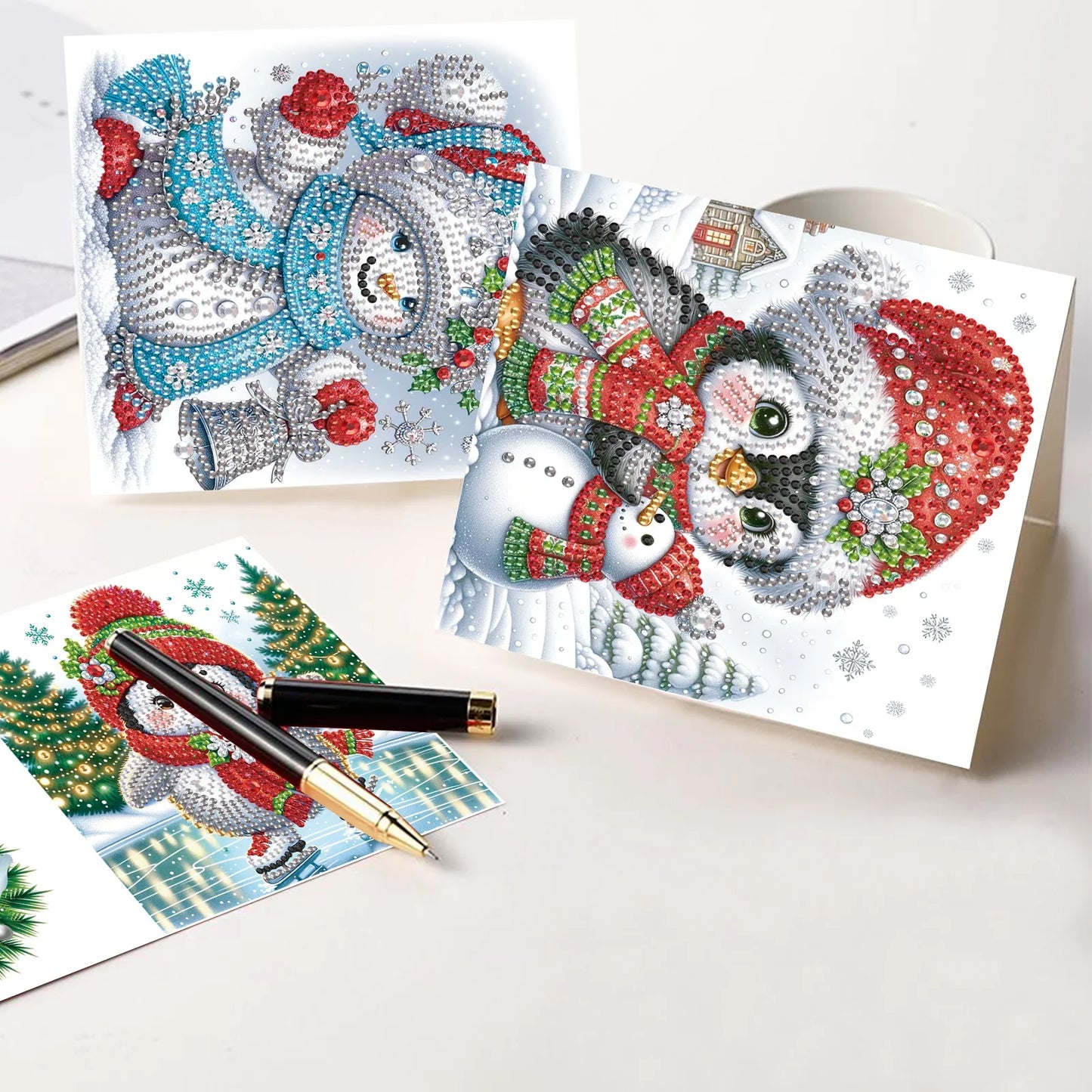 Pinguine & Schneemänner Weihnachtskarten | 8 Stück | Diamond Painting