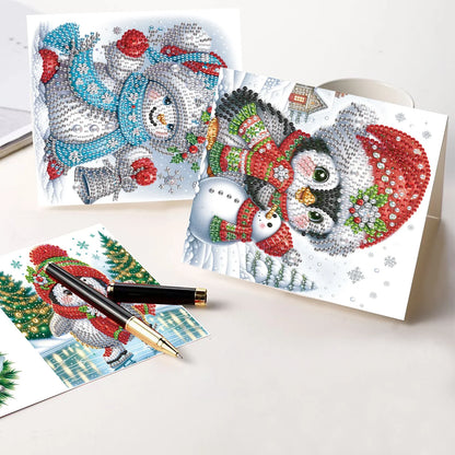 Pinguine & Schneemänner Weihnachtskarten | 8 Stück | Diamond Painting