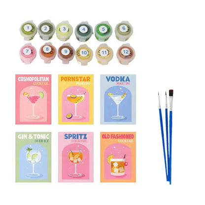 6 Mini-Gemälde | Bunte Cocktail-Kollektion | Malen nach Zahlen