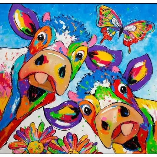 Fröhliche Kühe | Malen nach Zahlen