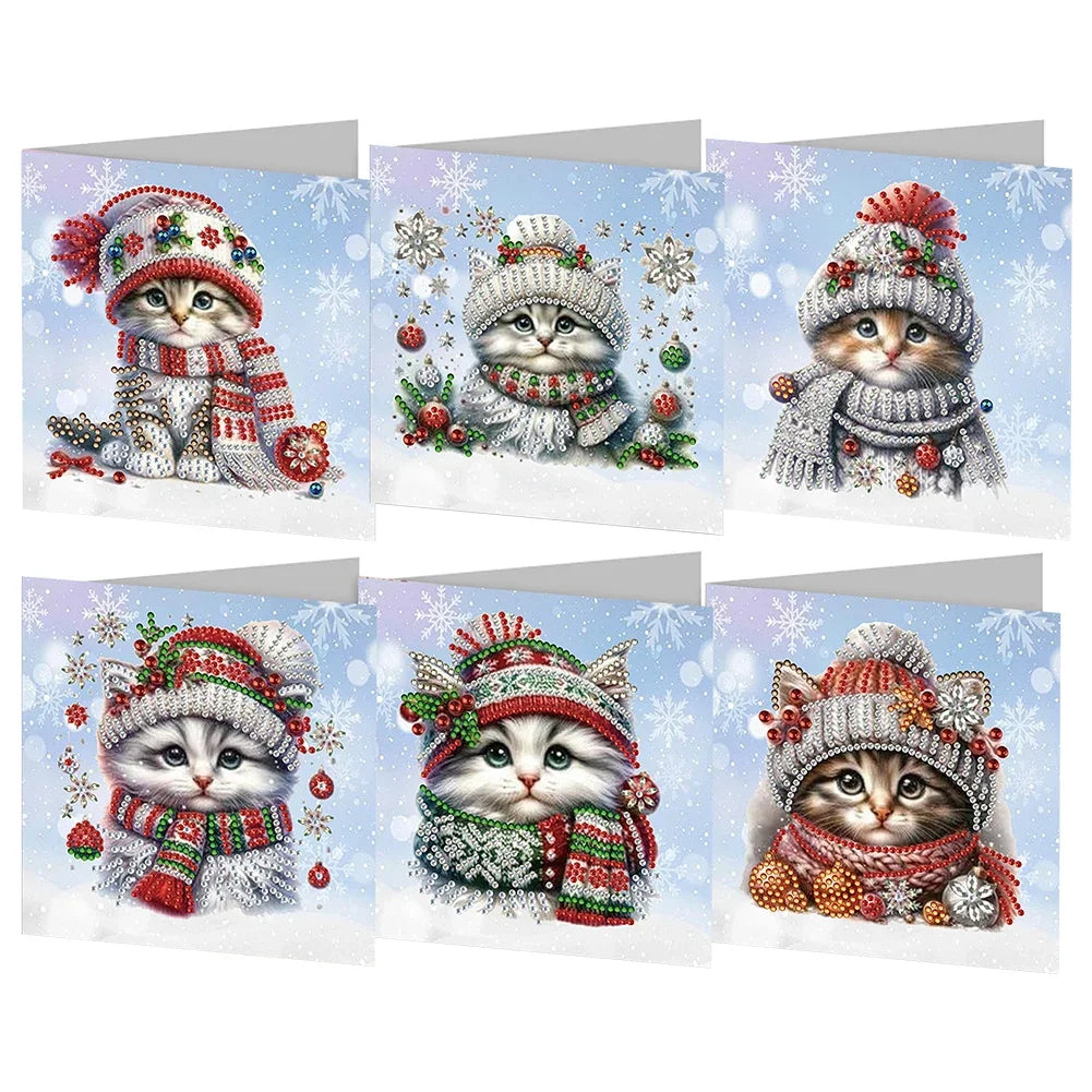 Weihnachtskatzen Weihnachtskarten | 6 Stück | Diamond Painting