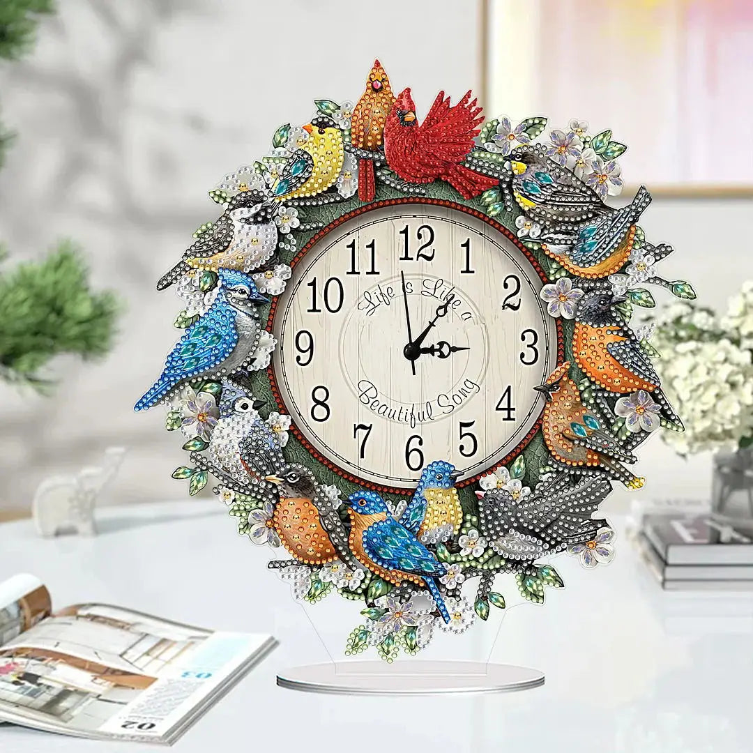 5D Uhr mit Vögeln | Diamond Painting