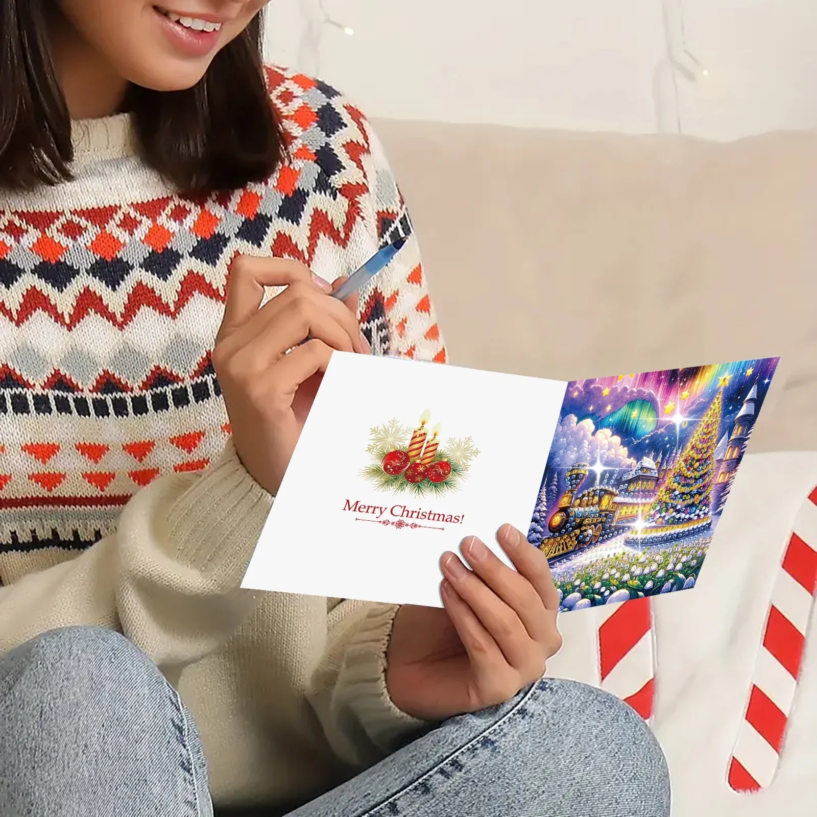 Bunte Weihnachtskarten | 6 Stück | Diamond Painting