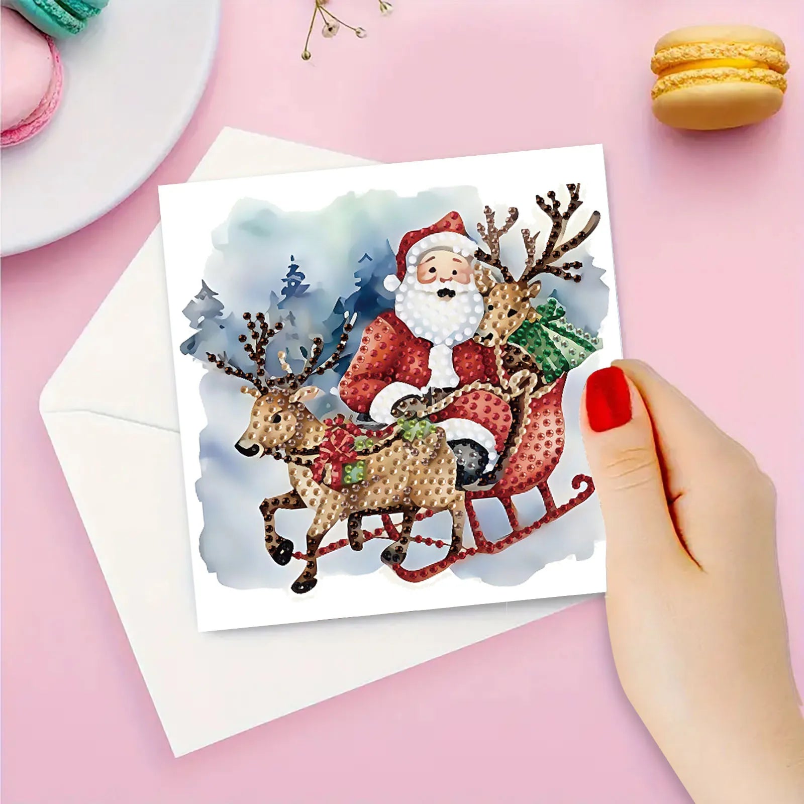 Weihnachtsmann-im-Schlitten-Karten | 6 Stück | Diamond Painting