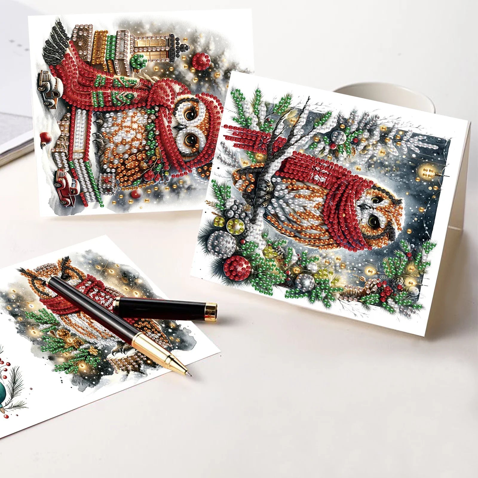 Weihnachtseulen-Karten | 6 Stück | Diamond Painting
