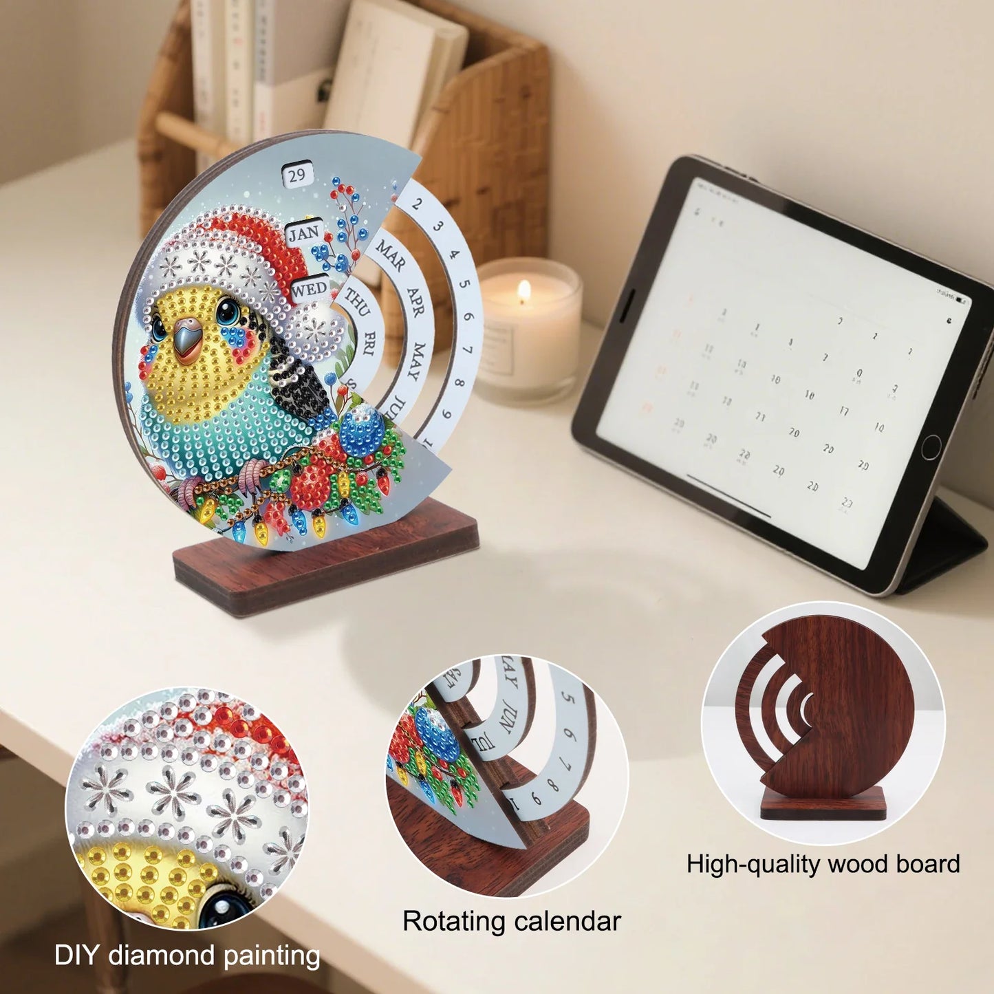 Vogel mit Weihnachtsmütze | Kalender | Diamond Painting