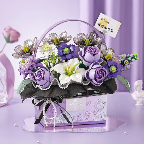 Korb mit lila Rosen | Bausteine