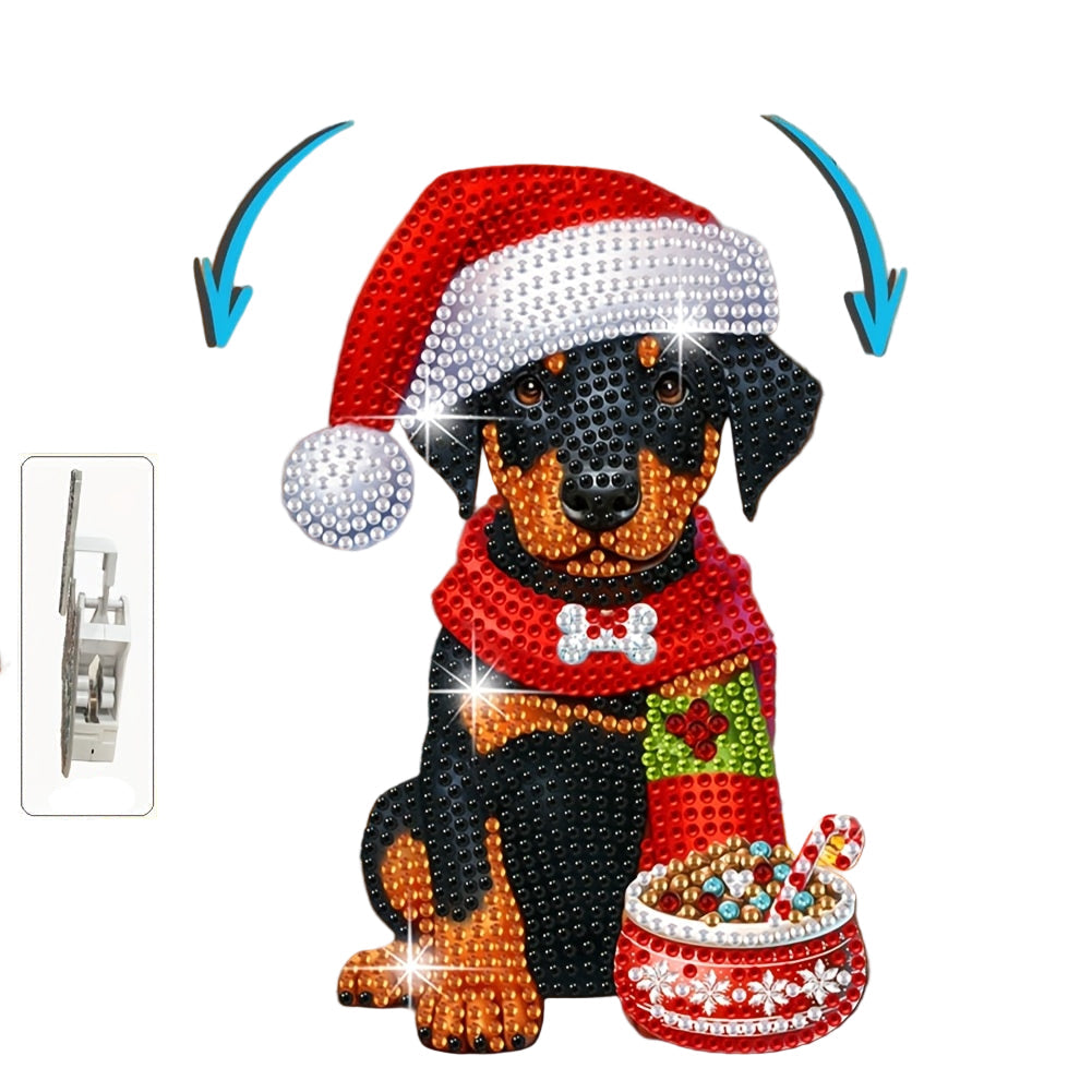 Bewegender Hund mit Weihnachtsmütze | Diamond Painting